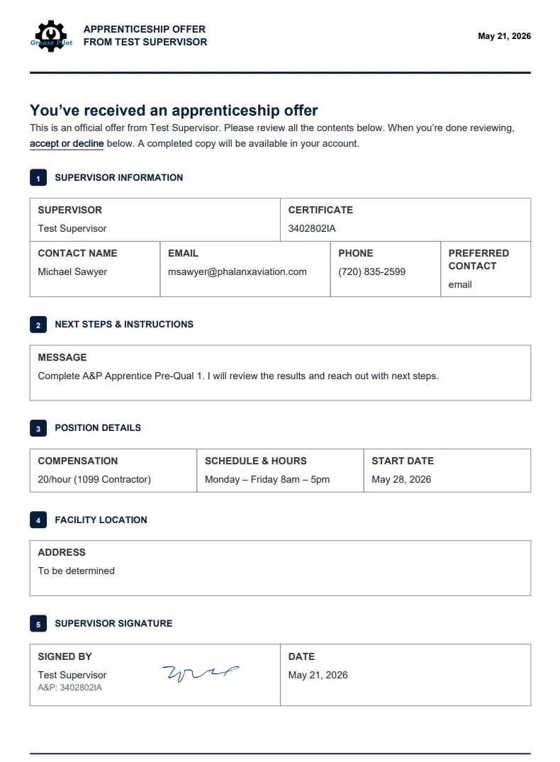 Apprentice offer letter