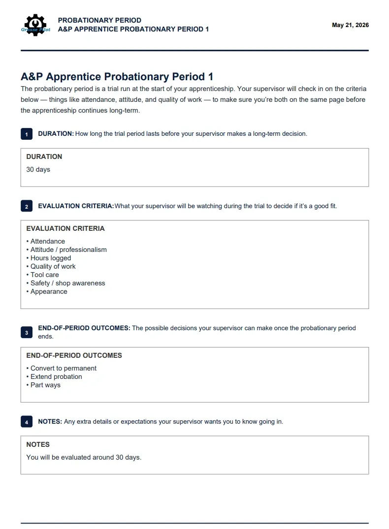 Probationary period agreement