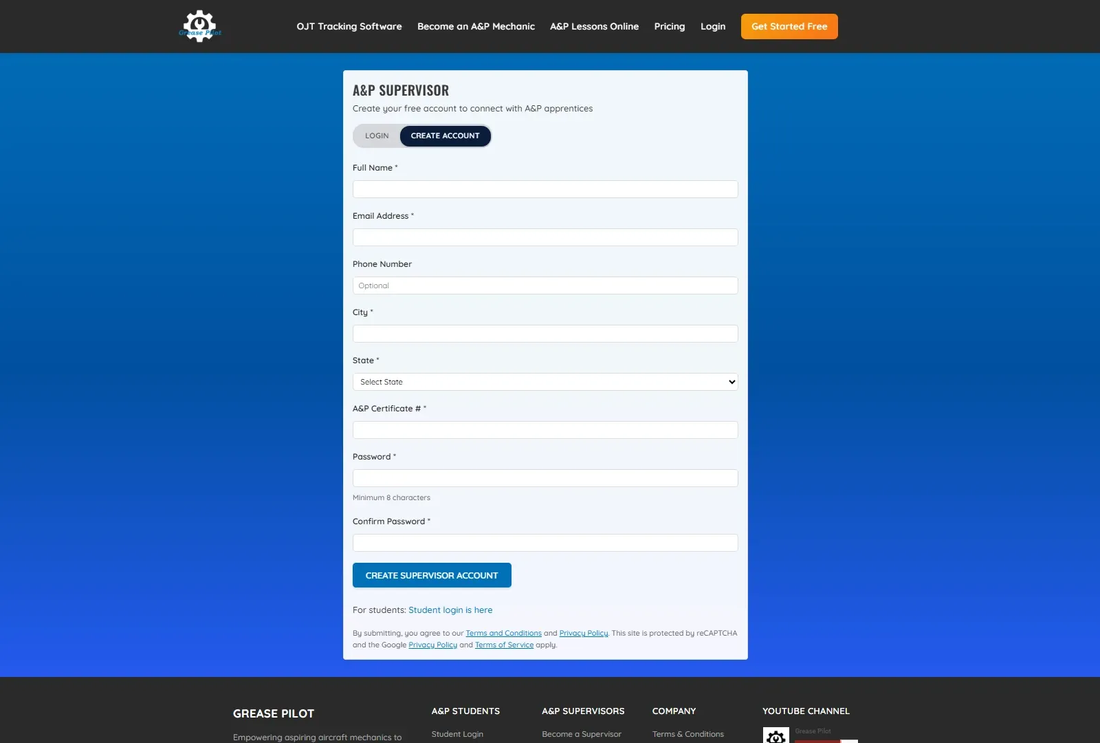 Sign up free as an A&P supervisor on Grease Pilot