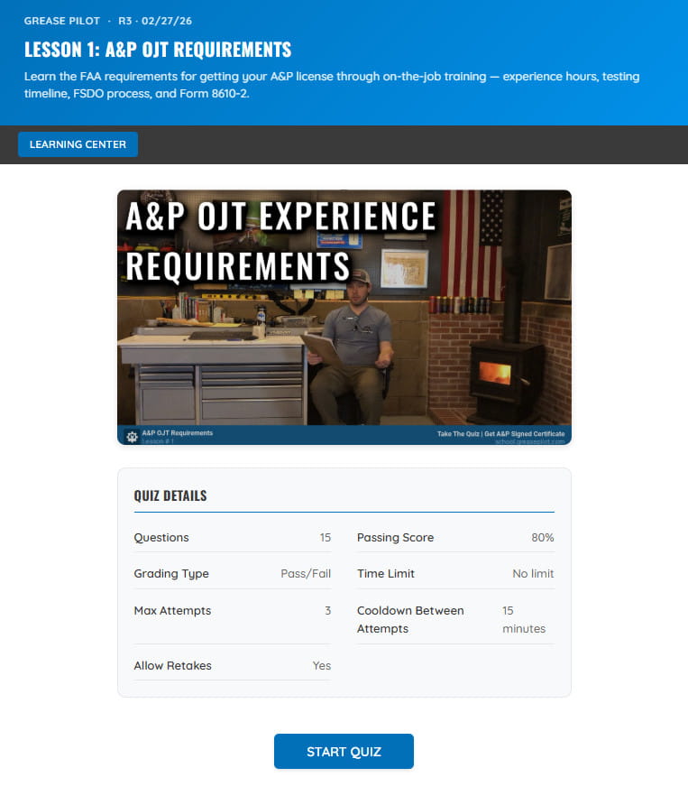 Grease Pilot A&P quiz example