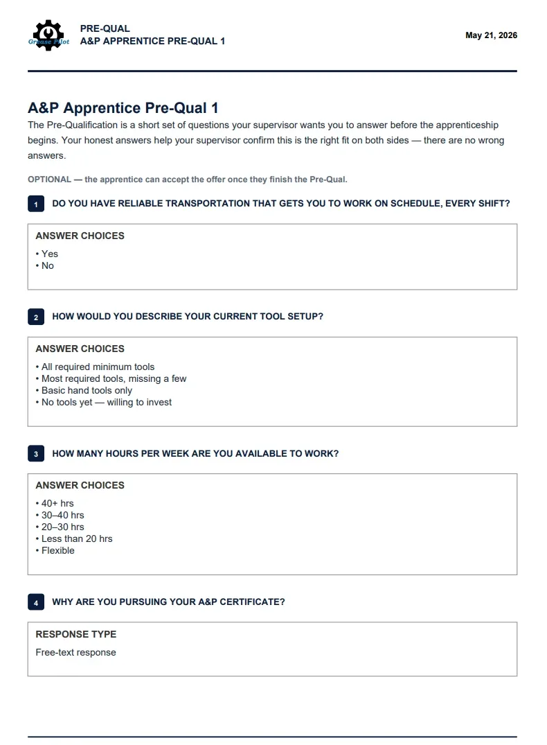 Pre-Qualification screening questions